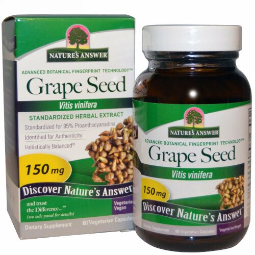 Nature's Answer, グレープ シード、 標準化 ハーバル エキス、 150 mg、 60植物性カプセル (Discontinued Item)