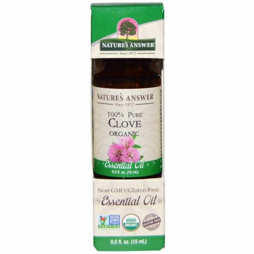 Nature's Answer, オーガニック エッセンシャルオイル、100 % ピュア クローブ、0.5 fl oz (15 ml)