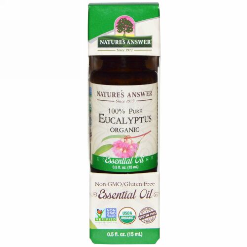 Nature's Answer, オーガニックエッセンシャルオイル、100%ピュアユーカリ、0.5液量オンス (15 ml)