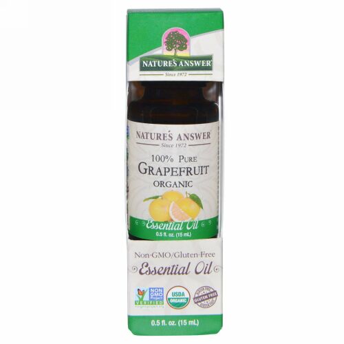 Nature's Answer, オーガニック エッセンシャルオイル、100% ピュア グレープフルーツ、0.5 fl oz (15 ml) (Discontinued Item)
