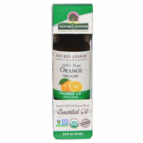 Nature's Answer, オーガニック エッセンシャルオイル、100% ピュア オレンジ、0.5 fl oz (15 ml)