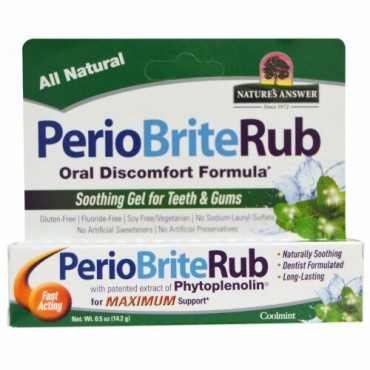 Nature's Answer, ぺリオブライトラブ（PerioBriteRub）, 歯と歯茎のための鎮静化ジェル, クールミント, 0.5オンス（14.2 g）