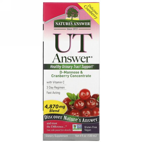 Nature's Answer, UTアンサー、D-マンノース & クランベリー 濃縮、4,870 mg、4 fl oz (120 ml)