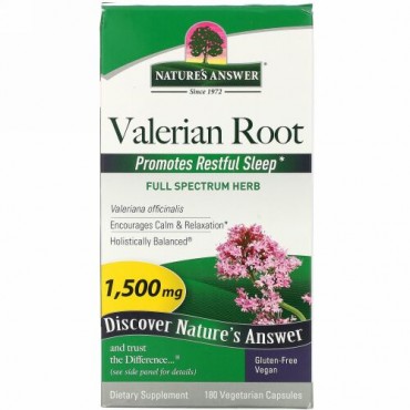 Nature's Answer, バレリアン ルート、 フルスペクトル ハーブ、 1500 mg、 180植物性カプセル