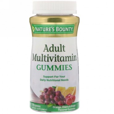 Nature's Bounty, アダルトマルチビタミングミ、オレンジ、チェリー & グレープフレーバー、グミ75粒