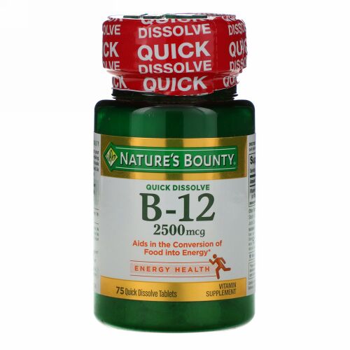 Nature's Bounty, B-12, Natural Cherry Flavor, 2,500 mcg, 75 Quick Dissolve Tablets