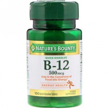 Nature's Bounty, B-12, Natural Cherry Flavor, 500 mcg, 100 Quick Dissolve Tablets (Discontinued Item)