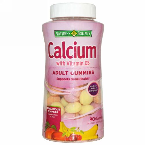 Nature's Bounty, ビタミンD3 配合カルシウム、大人用グミ、ピーチ、バナナ & チェリー、90 グミ (Discontinued Item)