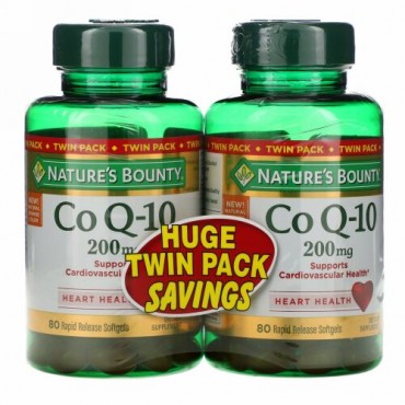 Nature's Bounty, Co Q-10、ツインパック、200mg、ラピッドリリース型ソフトジェル80粒