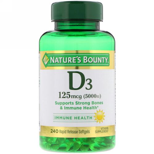 Nature's Bounty, D3, 125 mcg (5,000 IU), 240 Rapid Release Softgels