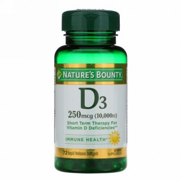 Nature's Bounty, D3、250 mcg (10,000 IU)、速放性ソフトジェル72粒