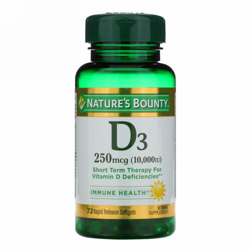 Nature's Bounty, D3、250 mcg (10,000 IU)、速放性ソフトジェル72粒