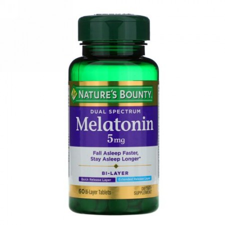 Nature's Bounty, デュアル スペクトル、 メラトニン、 5 mg、 60 二層 タブレット