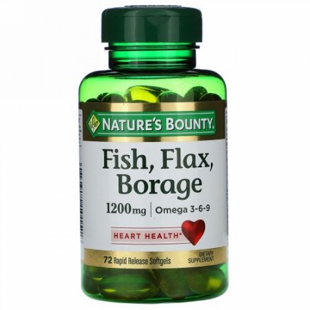 Nature's Bounty, 魚、亜麻、ルリジサ、1,200 mg、速放性ソフトジェル72個