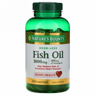 Nature's Bounty, フィッシュオイル, 1,000 mg, コーテイング済みソフトジェル220錠