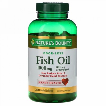 Nature's Bounty, フィッシュオイル, 1,000 mg, コーテイング済みソフトジェル220錠