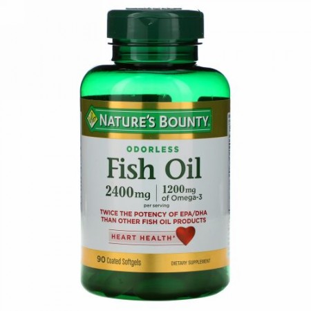 Nature's Bounty, フィッシュオイル、2,400 mg、コーティング済ソフトジェル90錠