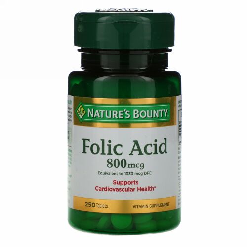 Nature's Bounty, Folic Acid, 800 mcg, 250 Tablets