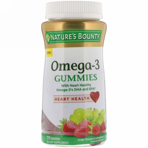 Nature's Bounty, オメガ3グミ、グレープ・イチゴ・ラズベリー味、グミ70個