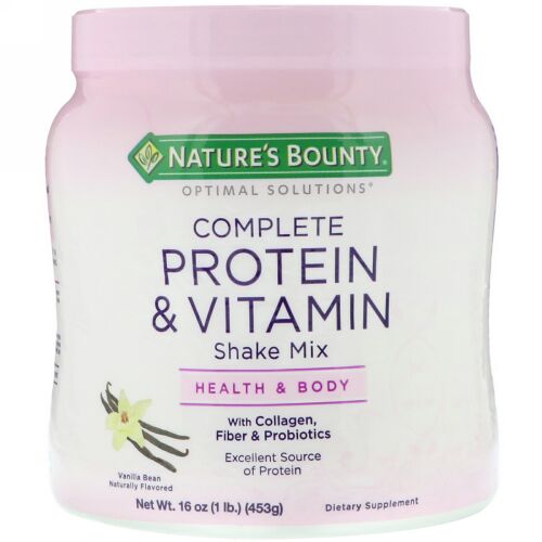 Nature's Bounty, Optimal Solution、、総合タンパク質&ビタミンシェイクミックス、バニラビーン、453g（16oz）