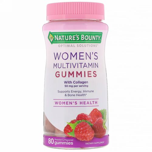 Nature's Bounty, オプティマルソリューション、女性用マルチビタミングミ、ラズベリー味、80粒