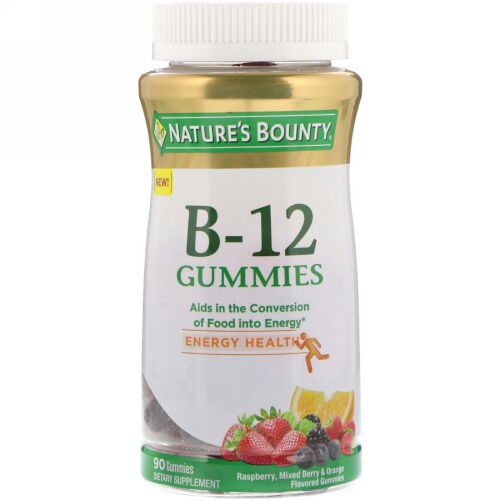 Nature's Bounty, ビタミンB-12グミ、ラズベリー、ミックスベリー＆オレンジ味、グミ90個