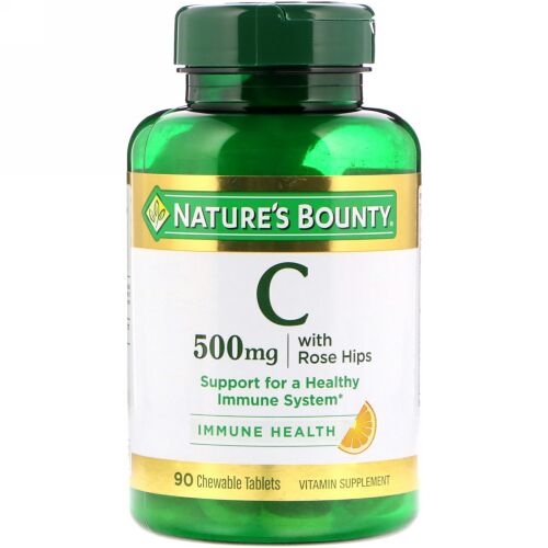 Nature's Bounty, ローズヒップ配合ビタミンC 、天然オレンジ味、500mg、チュワブル錠剤90個 (Discontinued Item)