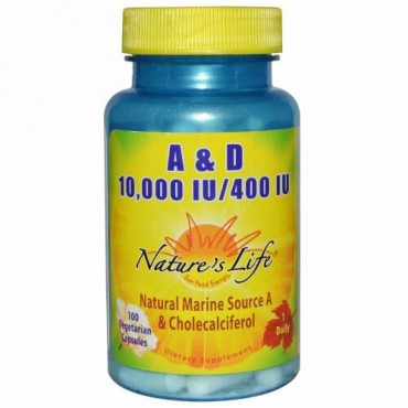 Nature's Life, A & D、10,000 IU/400 IU、ベジキャップ使用 100 錠 (Discontinued Item)