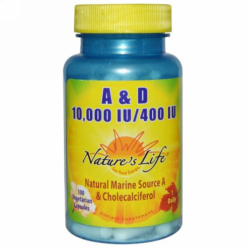 Nature's Life, A & D、10,000 IU/400 IU、ベジキャップ使用 100 錠 (Discontinued Item)