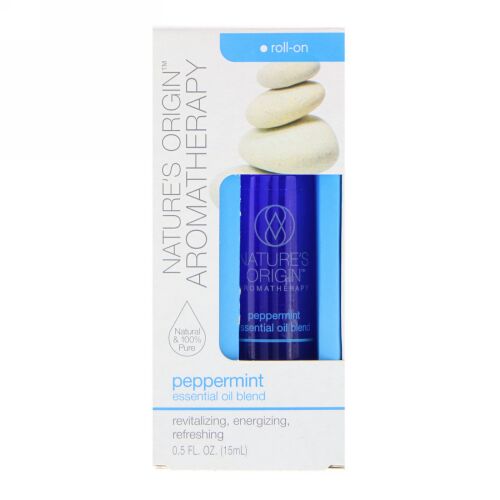 Nature's Origin, アロマセラピー、エッセンシャルオイルブレンド、ペパーミント・ロールオン、0.5 fl oz (15 ml) (Discontinued Item)