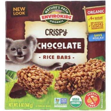 Nature's Path, EnviroKidz®, クリスピー・ライスバー, チョコレート, シリアルバー 6 本, 各 1 オンス (28 g) (Discontinued Item)