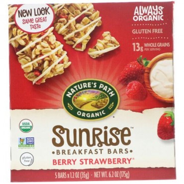 Nature's Path, Organic, Sunrise Breakfast Bars, Berry Strawberry, 5 Bars, 1.2 oz (35 g) Each (Discontinued Item)