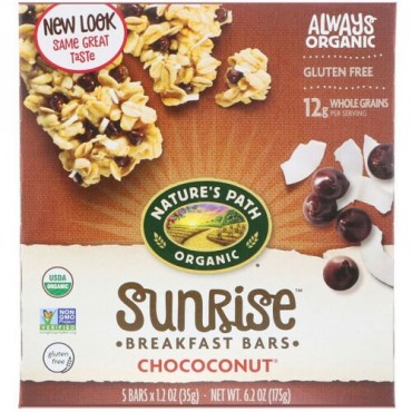 Nature's Path, Organic, Sunrise Breakfast Bars, Chococonut, 5 Bars, 1.2 oz (35 g) Each (Discontinued Item)