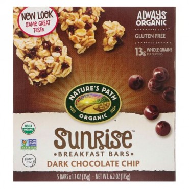 Nature's Path, Organic, Sunrise Breakfast Bars, Dark Chocolate Chip, 5 Bars, 1.2 oz (35 g)
