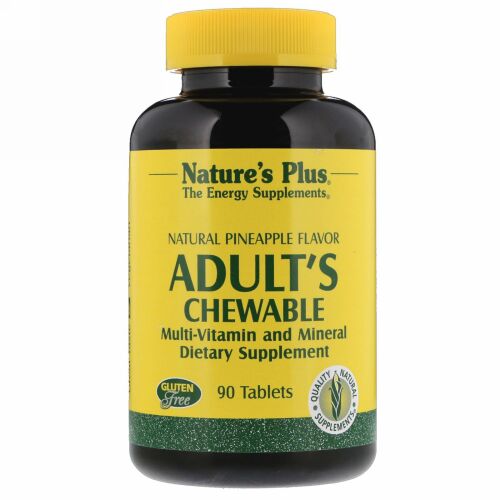 Nature's Plus, 成人用チュアブル・マルチビタミン&ミネラル、天然パイナップル味、タブレット90錠