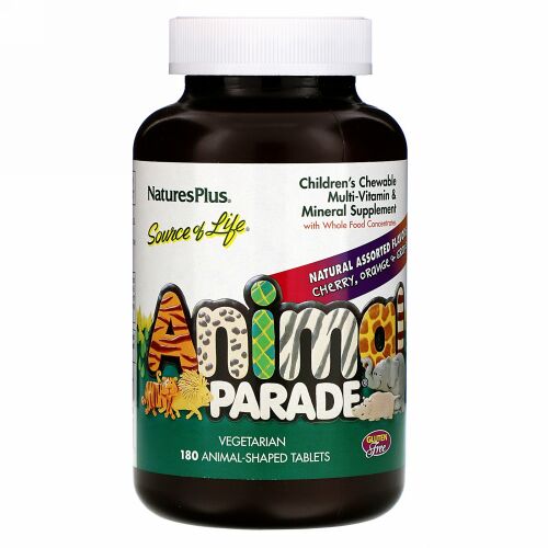Nature's Plus, Animal Parade（アニマルパレード）、子ども用チュアブルマルチビタミン＆ミネラル、各種天然香料、動物型タブレット180粒