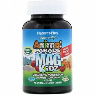 Nature's Plus, アニマルパレード、マグキッズ、子ども用マグネシウム、ナチュラルチェリー風味、動物形タブレット90錠