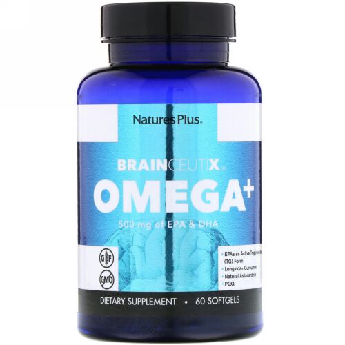 Nature's Plus, ブレインスーテックス、オメガ+、500mg、ソフトゲル60個 (Discontinued Item)