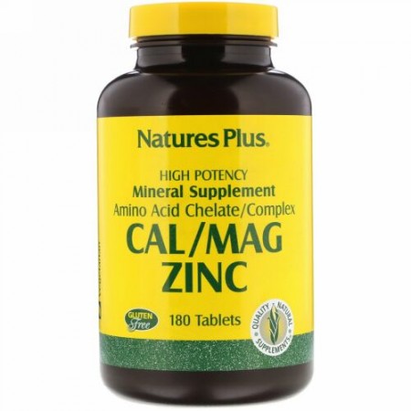 Nature's Plus, カルシウム／マグネシウム亜鉛、タブレット180粒