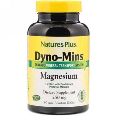Nature's Plus, Dyno-Mins、マグネシウム、 250 mg、酸耐性タブレット90 錠