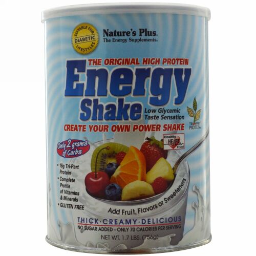 Nature's Plus, エナジーシェイク、 オリジナルハイプロテイン、 1.7ポンド (756 g) (Discontinued Item)