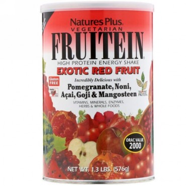 Nature's Plus, フルーテイン（Fruitein）, 高タンパク エナジーシェイク, エキゾチックレッドフルーツ, 1.3ポンド（576 g） (Discontinued Item)
