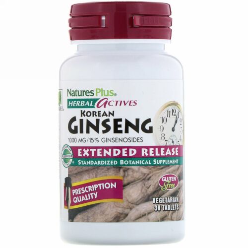 Nature's Plus, Herbal Actives, Korean Ginseng, Extended Release, 1,000 mg, 30 Vegetarian Tablets
