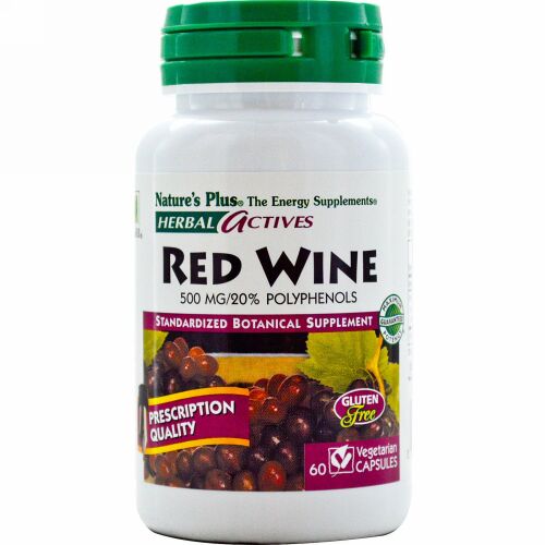 Nature's Plus, Herbal Actives, Red Wine, 500 mg, 60 Veggie Caps (Discontinued Item)