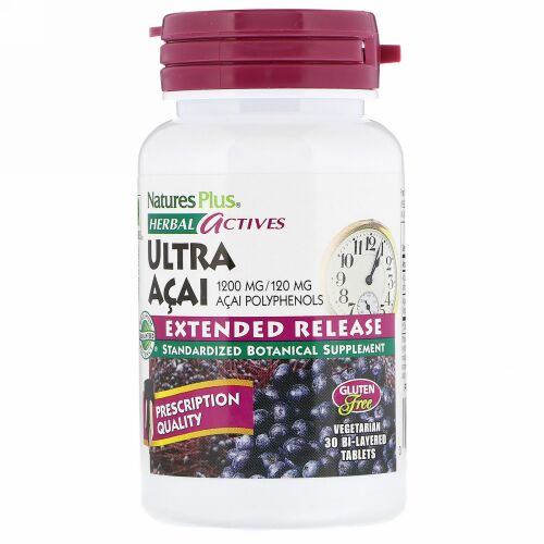 Nature's Plus, Herbal Actives, Ultra Acai, Extended Release, 1,200 mg, 30 Vegetarian Bi-Layered Tablets (Discontinued Item)