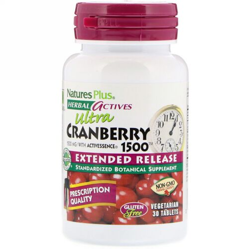 Nature's Plus, Herbal Actives, Ultra Cranberry 1500, 1,500 mcg, 30 Vegetarian Tablets