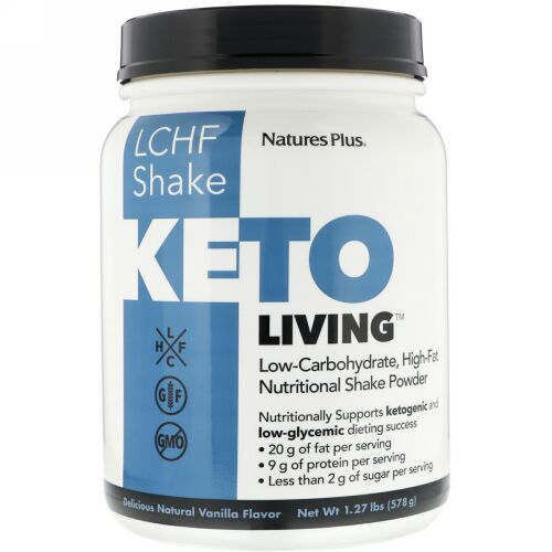 Nature's Plus, KetoLiving, LCHF Shake, Delicious Natural Vanilla Flavor, 1.27 lbs (578 g) (Discontinued Item)