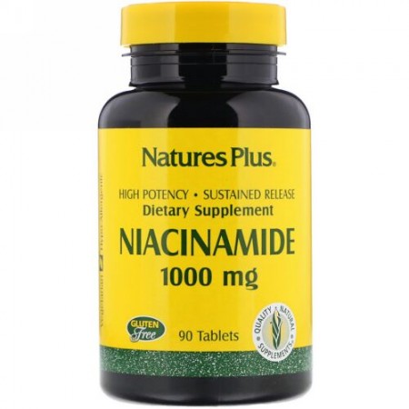 Nature's Plus, ナイアシンアミド, 1000 mg, 90 錠