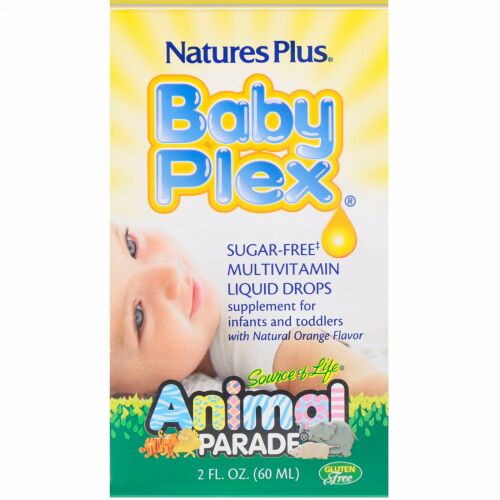 Nature's Plus, 生命の源泉（Source of Life）, アニマルパレード, ベビープレックス（Baby Plex）, 無糖マルチビタミン液滴, 天然オレンジ風味, 2液量オンス（60 ml）