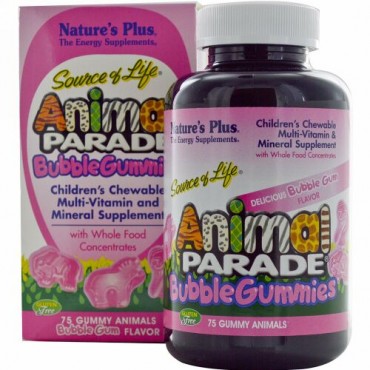 Nature's Plus, Source of Life, Animal Parade, BubbleGummies, Children's Chewable, Bubble Gum Flavor, 75 Gummy Animals (Discontinued Item)